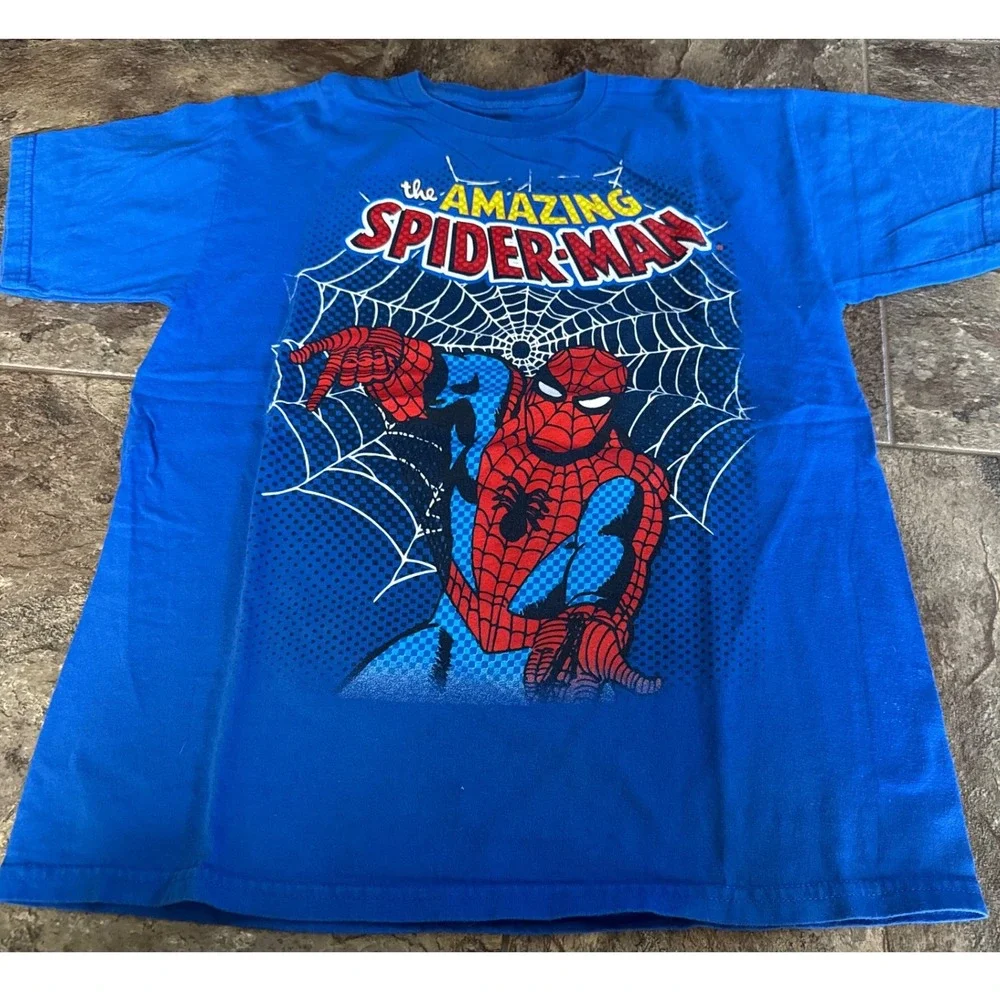 The‎ Amazing Spider Man Graphic T Shirt Blue Kids Youth XL Marvel Comic Book